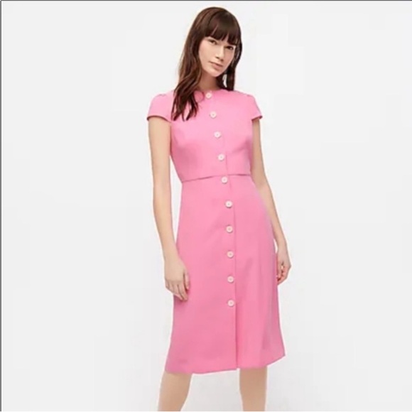 Nwt J. Crew Black Label Pink Button Front Cap Sleeve Dress Size 4 - Picture 1 of 12